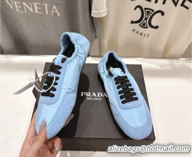 Stylish Prada Collapse Re-Nylon and suede sneakers Light Blue 2025 1E959N