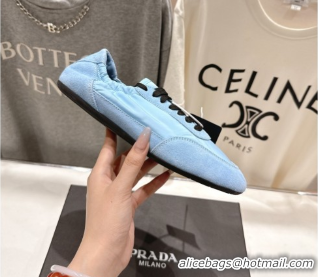 Stylish Prada Collapse Re-Nylon and suede sneakers Light Blue 2025 1E959N