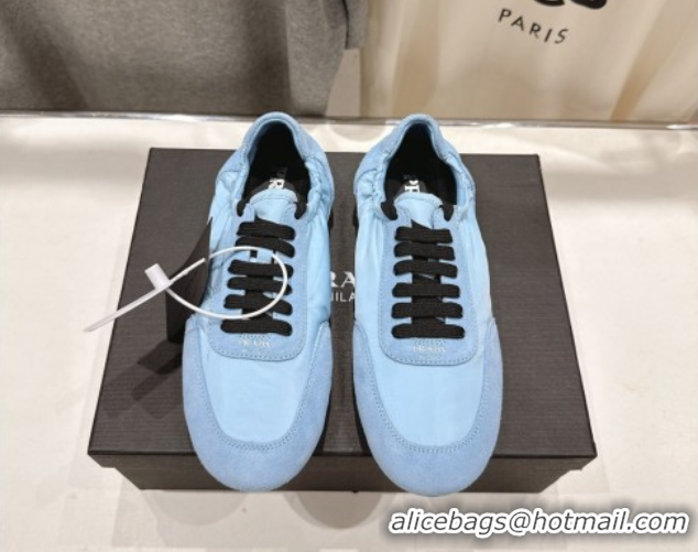 Stylish Prada Collapse Re-Nylon and suede sneakers Light Blue 2025 1E959N