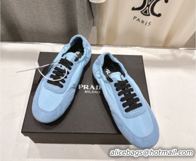 Stylish Prada Collapse Re-Nylon and suede sneakers Light Blue 2025 1E959N