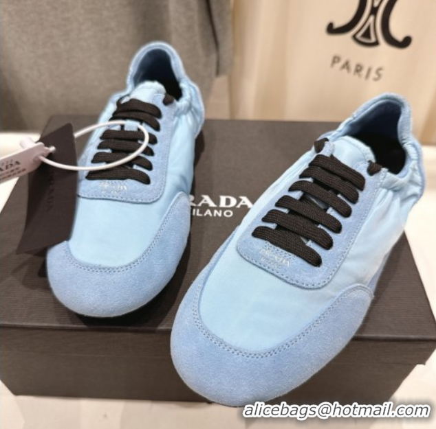 Stylish Prada Collapse Re-Nylon and suede sneakers Light Blue 2025 1E959N