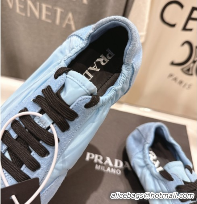 Stylish Prada Collapse Re-Nylon and suede sneakers Light Blue 2025 1E959N
