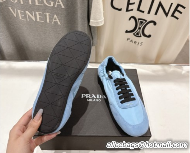 Stylish Prada Collapse Re-Nylon and suede sneakers Light Blue 2025 1E959N