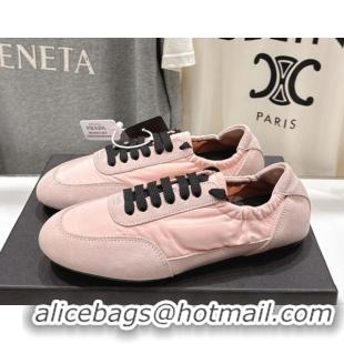Charming Prada Collapse Re-Nylon and suede sneakers Peach Pink 2025 1E959N