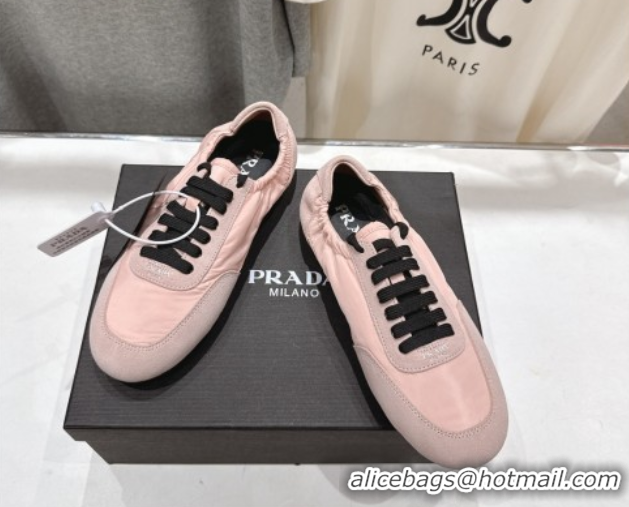 Charming Prada Collapse Re-Nylon and suede sneakers Peach Pink 2025 1E959N