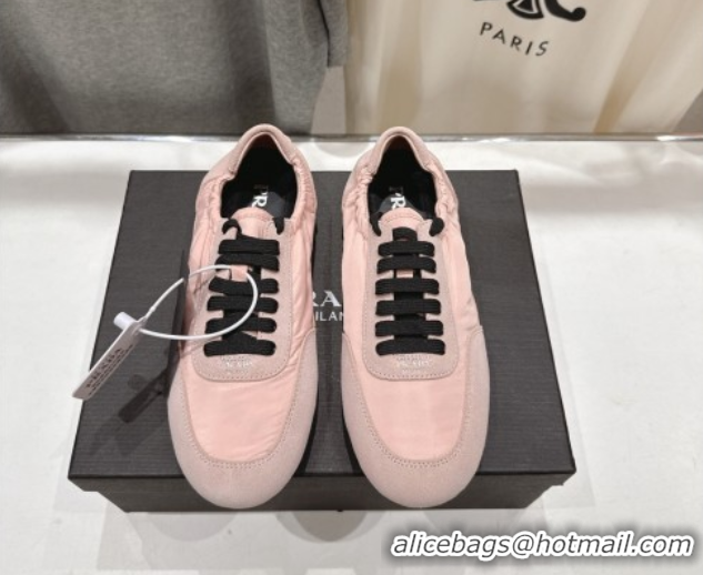 Charming Prada Collapse Re-Nylon and suede sneakers Peach Pink 2025 1E959N