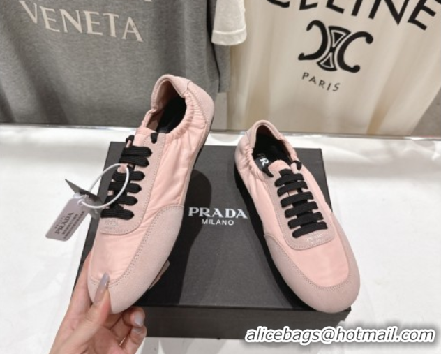 Charming Prada Collapse Re-Nylon and suede sneakers Peach Pink 2025 1E959N