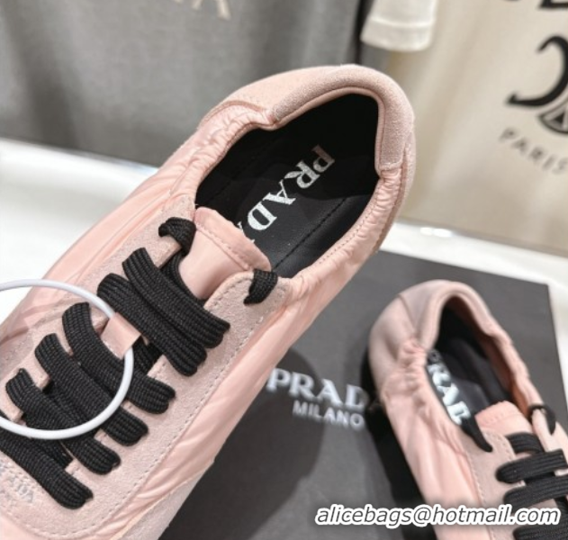 Charming Prada Collapse Re-Nylon and suede sneakers Peach Pink 2025 1E959N