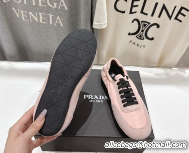 Charming Prada Collapse Re-Nylon and suede sneakers Peach Pink 2025 1E959N