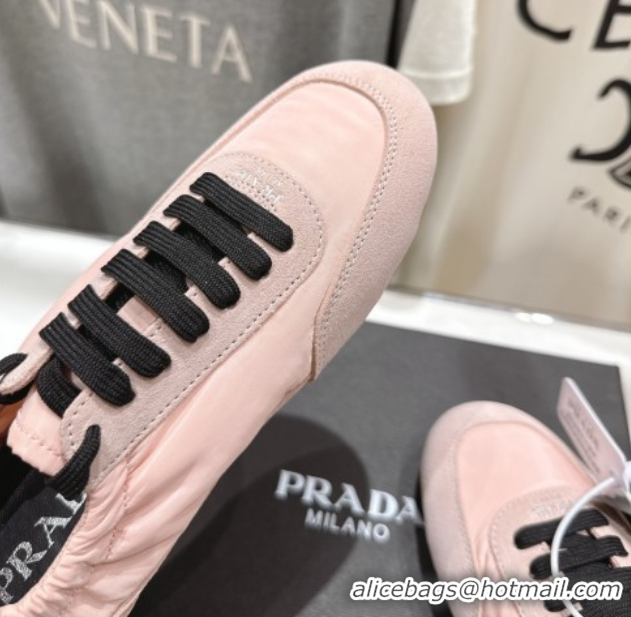 Charming Prada Collapse Re-Nylon and suede sneakers Peach Pink 2025 1E959N