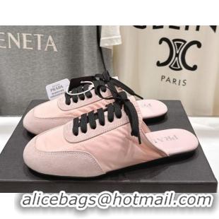 Stylish Prada Collapse Re-Nylon and suede mules Peach Pink 2025 1E989N