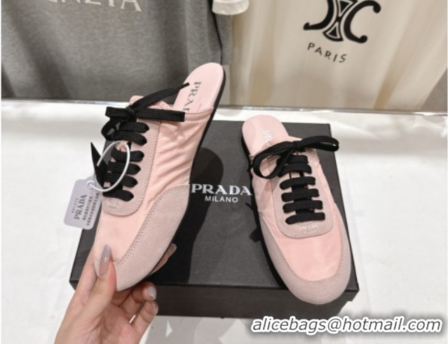 Stylish Prada Collapse Re-Nylon and suede mules Peach Pink 2025 1E989N