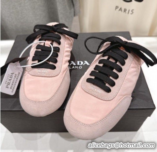 Stylish Prada Collapse Re-Nylon and suede mules Peach Pink 2025 1E989N