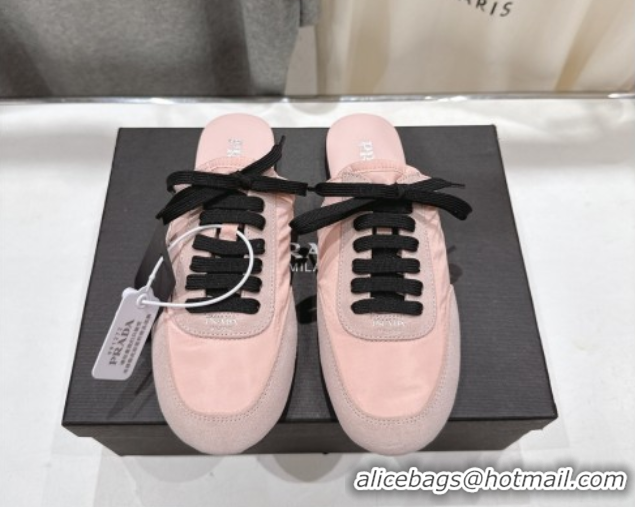 Stylish Prada Collapse Re-Nylon and suede mules Peach Pink 2025 1E989N