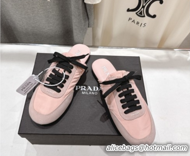 Stylish Prada Collapse Re-Nylon and suede mules Peach Pink 2025 1E989N