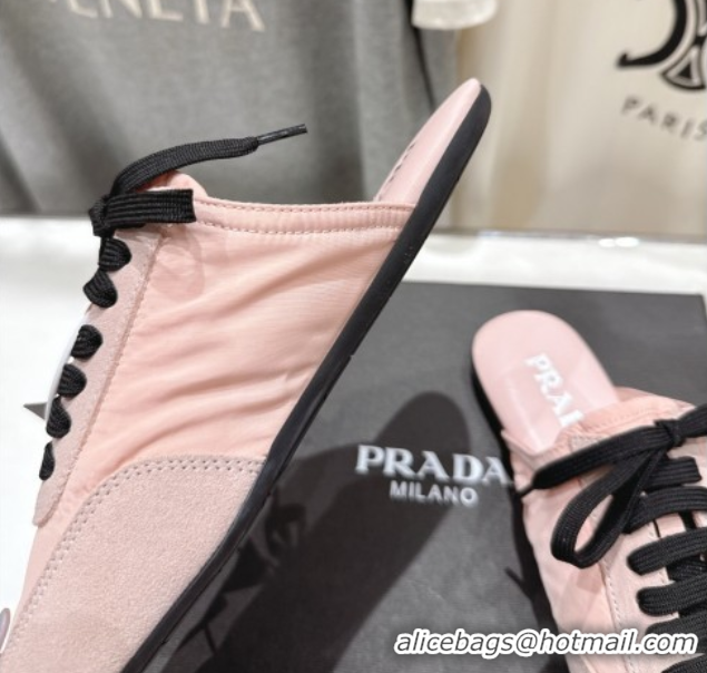 Stylish Prada Collapse Re-Nylon and suede mules Peach Pink 2025 1E989N