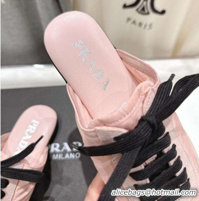 Stylish Prada Collapse Re-Nylon and suede mules Peach Pink 2025 1E989N