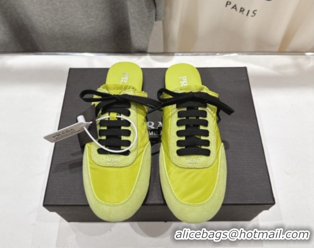Shop Duplicate Prada Collapse Re-Nylon and suede mules Green 2025 1E989N