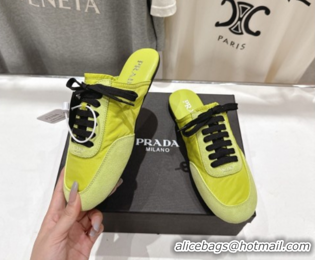 Shop Duplicate Prada Collapse Re-Nylon and suede mules Green 2025 1E989N