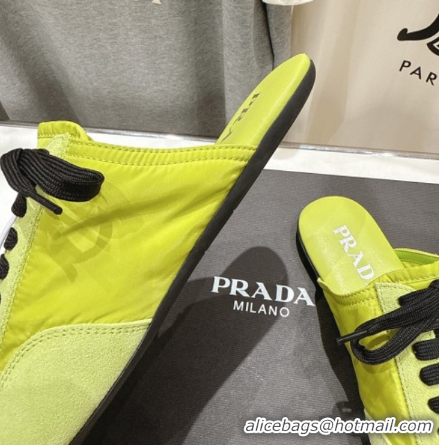 Shop Duplicate Prada Collapse Re-Nylon and suede mules Green 2025 1E989N