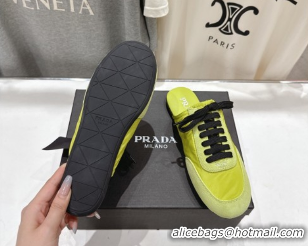 Shop Duplicate Prada Collapse Re-Nylon and suede mules Green 2025 1E989N