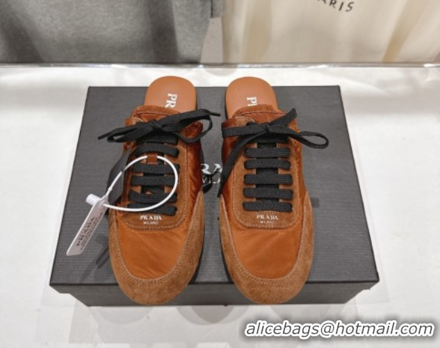 Duplicate Prada Collapse Re-Nylon and suede mules Brown 2025 1E989N