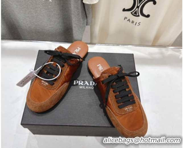 Duplicate Prada Collapse Re-Nylon and suede mules Brown 2025 1E989N