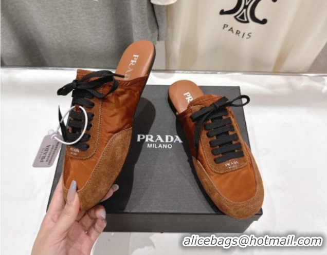 Duplicate Prada Collapse Re-Nylon and suede mules Brown 2025 1E989N