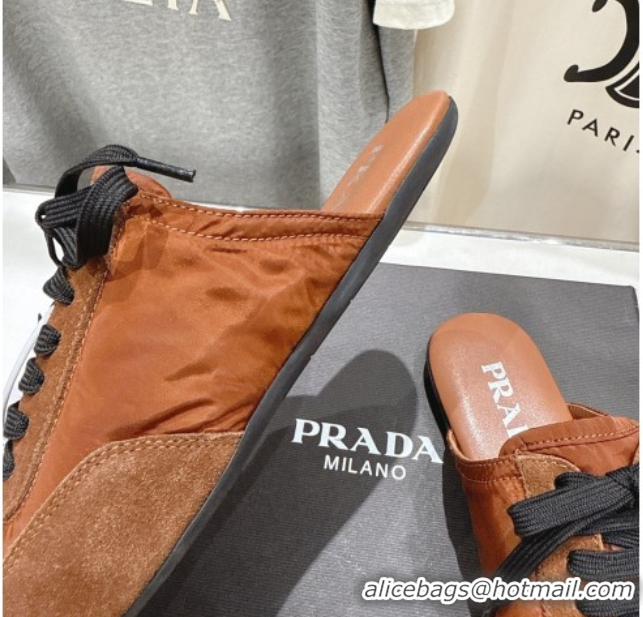Duplicate Prada Collapse Re-Nylon and suede mules Brown 2025 1E989N