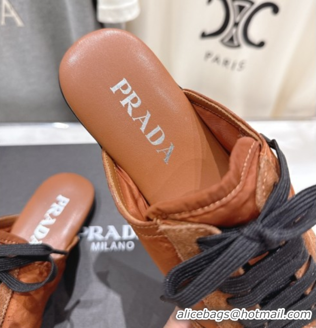 Duplicate Prada Collapse Re-Nylon and suede mules Brown 2025 1E989N