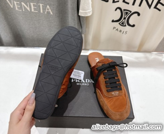 Duplicate Prada Collapse Re-Nylon and suede mules Brown 2025 1E989N