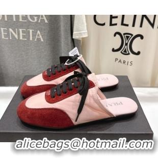 Top Design Prada Collapse Re-Nylon and suede mules Pink/Red 2025 1E989N