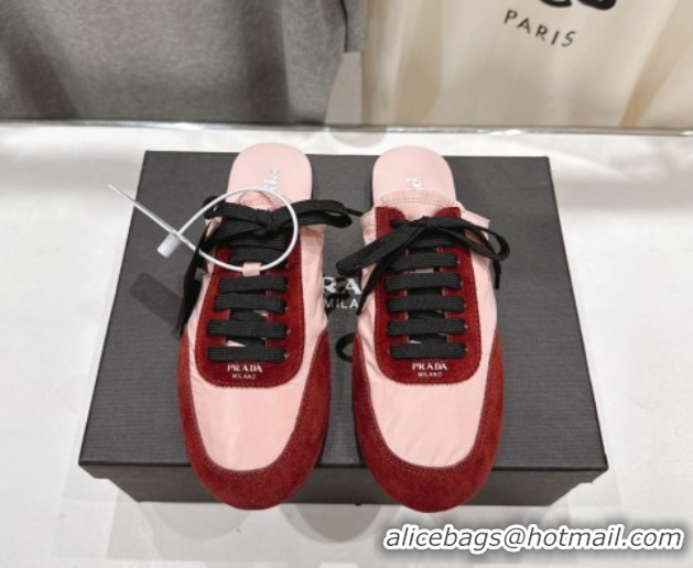 Top Design Prada Collapse Re-Nylon and suede mules Pink/Red 2025 1E989N