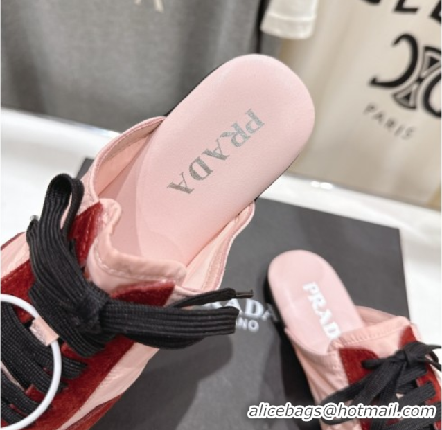 Top Design Prada Collapse Re-Nylon and suede mules Pink/Red 2025 1E989N