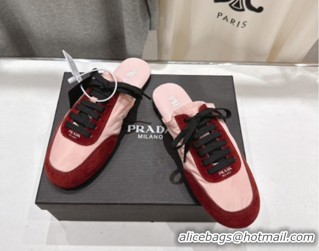 Top Design Prada Collapse Re-Nylon and suede mules Pink/Red 2025 1E989N