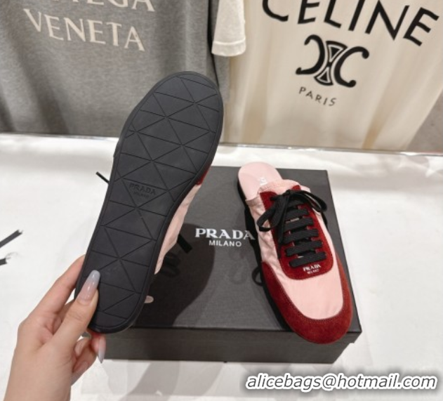 Top Design Prada Collapse Re-Nylon and suede mules Pink/Red 2025 1E989N