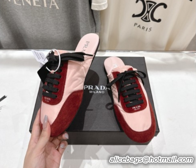 Top Design Prada Collapse Re-Nylon and suede mules Pink/Red 2025 1E989N