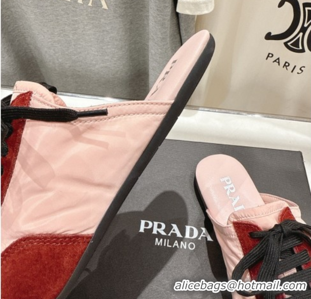 Top Design Prada Collapse Re-Nylon and suede mules Pink/Red 2025 1E989N