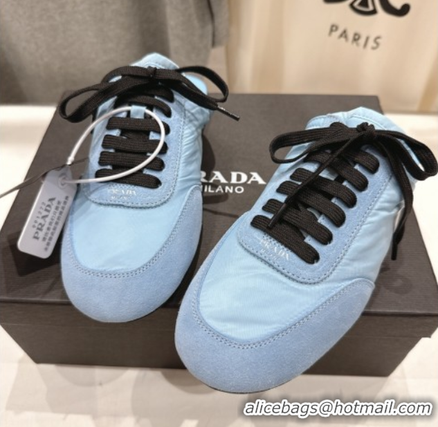 Low Price Prada Collapse Re-Nylon and suede mules Light Blue 2025 1E989N