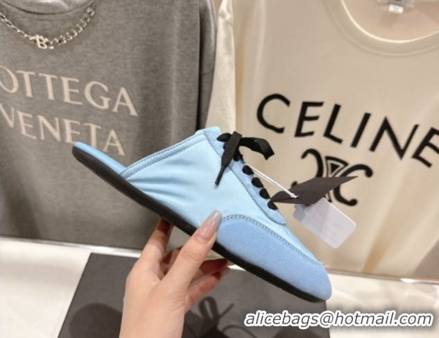 Low Price Prada Collapse Re-Nylon and suede mules Light Blue 2025 1E989N