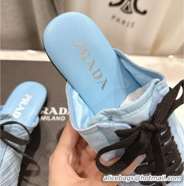 Low Price Prada Collapse Re-Nylon and suede mules Light Blue 2025 1E989N