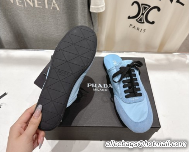 Low Price Prada Collapse Re-Nylon and suede mules Light Blue 2025 1E989N