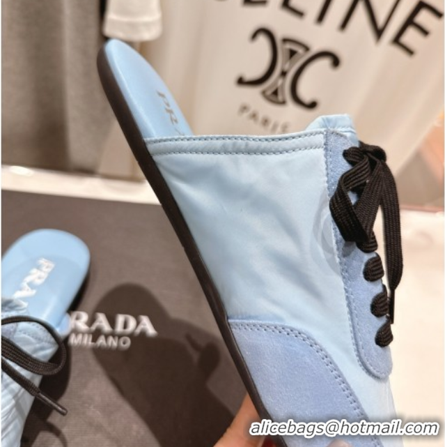 Low Price Prada Collapse Re-Nylon and suede mules Light Blue 2025 1E989N