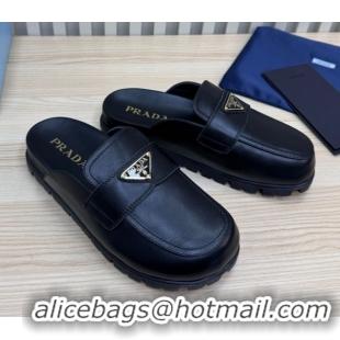 Good Product Prada Nappa Leather Flat Mules Black 2025 043002