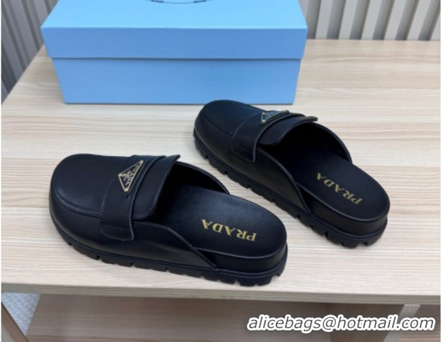 Good Product Prada Nappa Leather Flat Mules Black 2025 043002