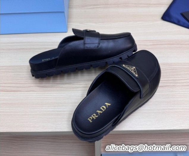 Good Product Prada Nappa Leather Flat Mules Black 2025 043002