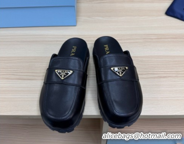 Good Product Prada Nappa Leather Flat Mules Black 2025 043002
