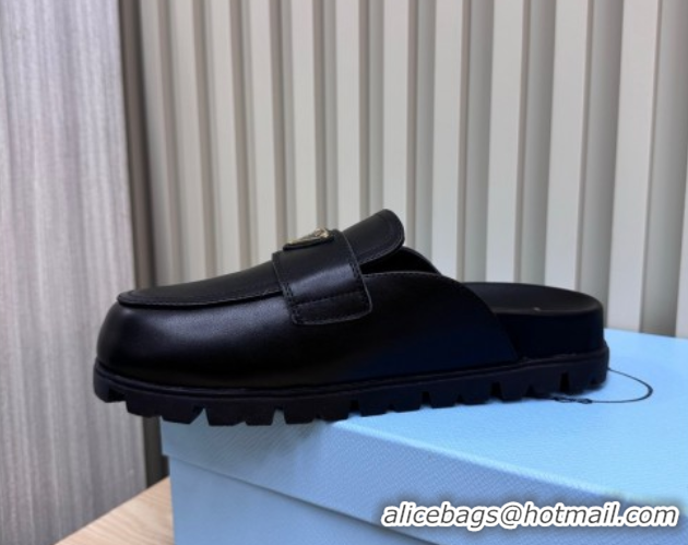Good Product Prada Nappa Leather Flat Mules Black 2025 043002