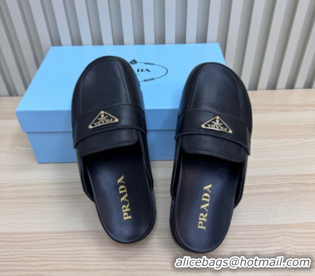 Good Product Prada Nappa Leather Flat Mules Black 2025 043002