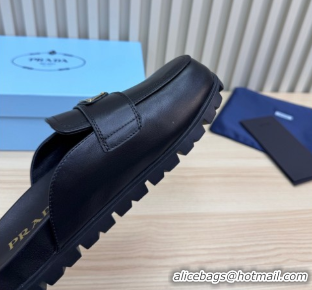 Good Product Prada Nappa Leather Flat Mules Black 2025 043002